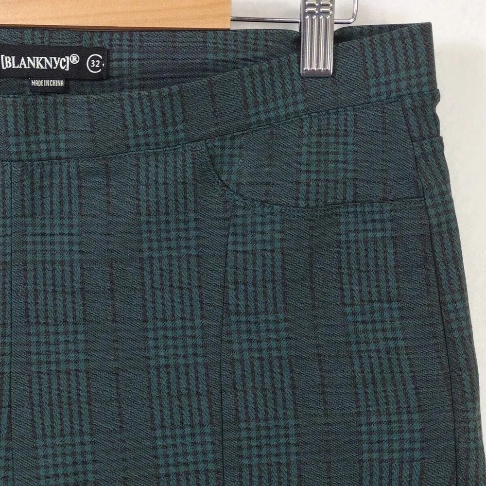 Blank NYC Women 32 Tartan Pants Green Plaid Slim Fit Stretch Pull On High Rise